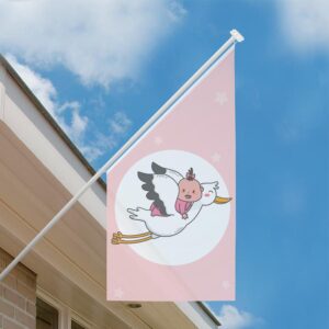 Geboortevlag gevelvlag baby meisje op ooievaar roze