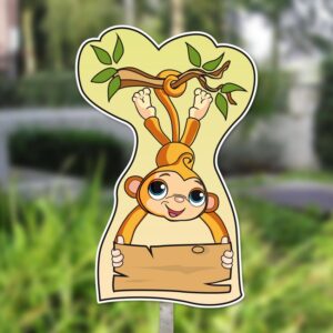Geboortebord tuin | Aapje hangt aan tak