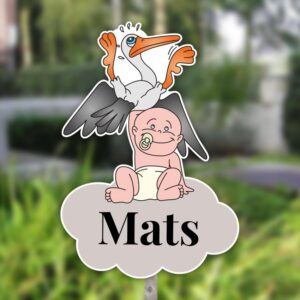 Geboortebord tuin | Baby tilt ooievaar - bruin