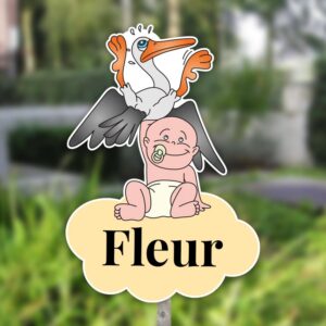 Geboortebord tuin | Baby tilt ooievaar - geel