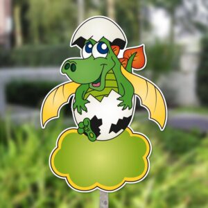 Geboortebord tuin | Draakje komt uit ei - groen