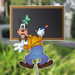 Geboortebord tuin | Goofy met schoolbord