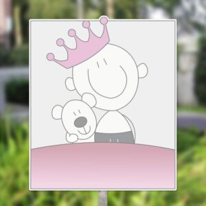 Geboortebord tuin | Kind met knuffel - roze