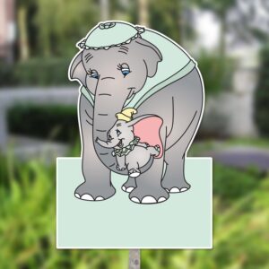 Geboortebord tuin | Moeder olifant met Dombo - groen