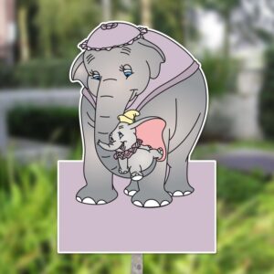 Geboortebord tuin | Moeder olifant met Dombo - paars