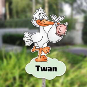 Geboortebord tuin | Ooievaar met draagzak en baby - groen