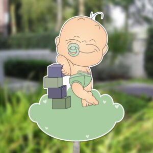 Geboortebord tuin | Stoere baby leunt op blokken - groen