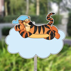 Geboortebord tuin | Tijger Teigetje slaapt - blauw