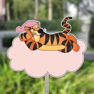 Geboortebord tuin | Tijger Teigetje slaapt - roze