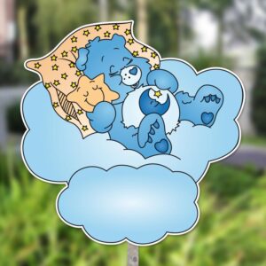 Geboortebord tuin | Troetelbeertje op wolk - blauw