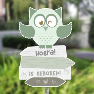 Geboortebord tuin wegwijzers met uiltje groen