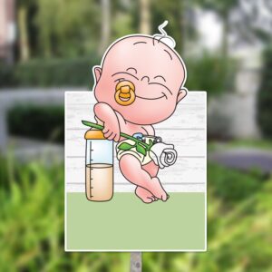 Geboortebord tuin | Baby met roos op fles - groen