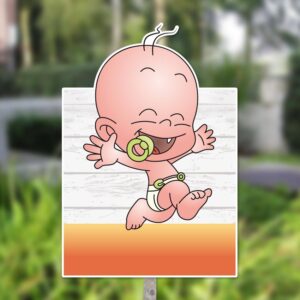 Geboortebord tuin | Rennende baby - oranje