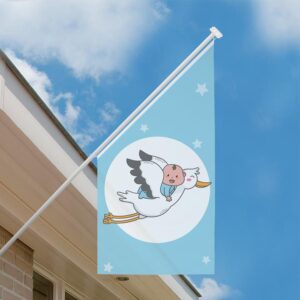 Geboortevlag gevelvlag baby op ooievaar blauw