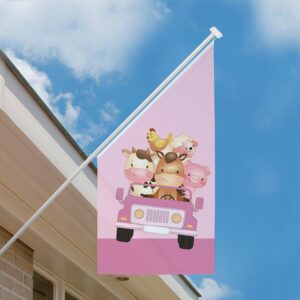 Geboortevlag gevelvlag jeep met boerderijdieren roze