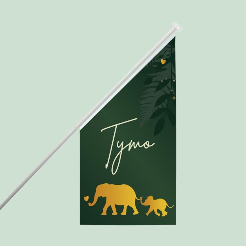 Geboortevlag kioskvlaag olifantjes in jungle groen