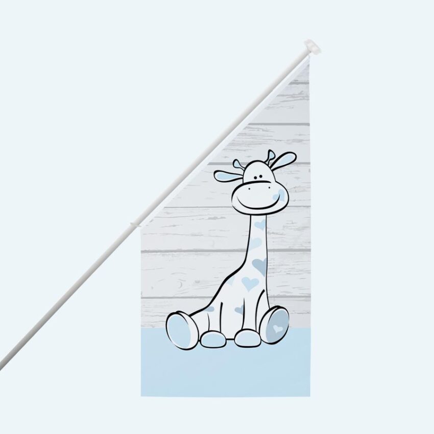 Geboortevlag kioskvlag giraffe steigerhout blauw