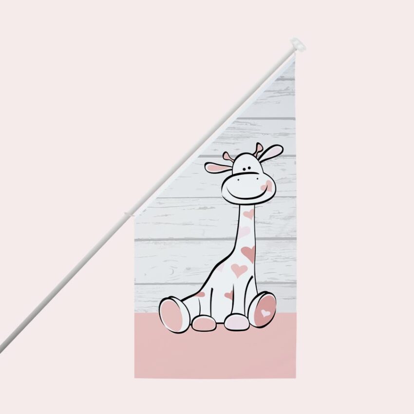 Geboortevlag kioskvlag giraffe steigerhout roze